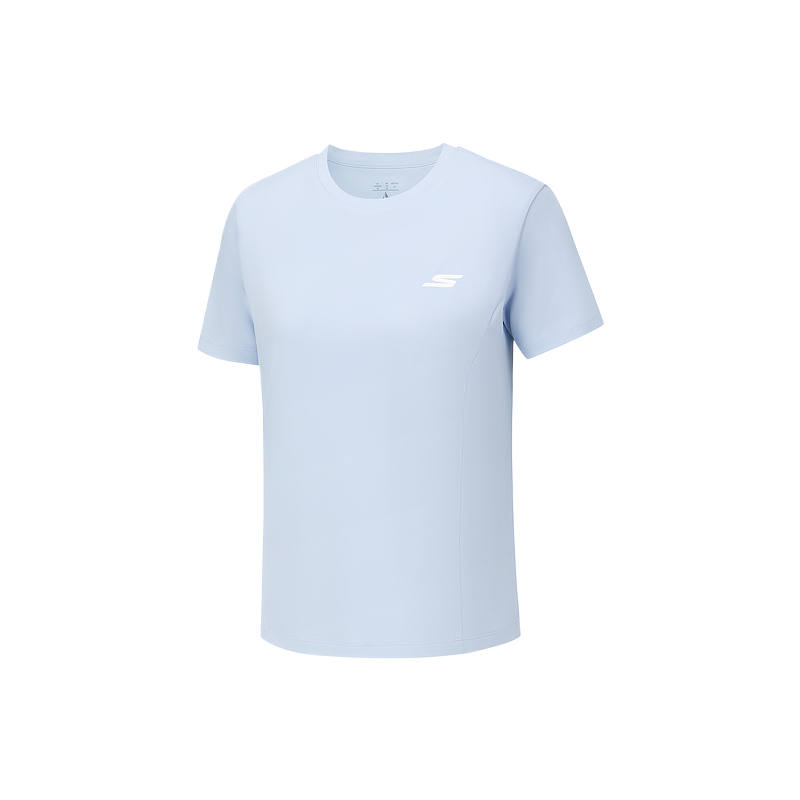 Skechers T Shirts Women's Braised Sulfur Blue 026P Crew Neck Moderate