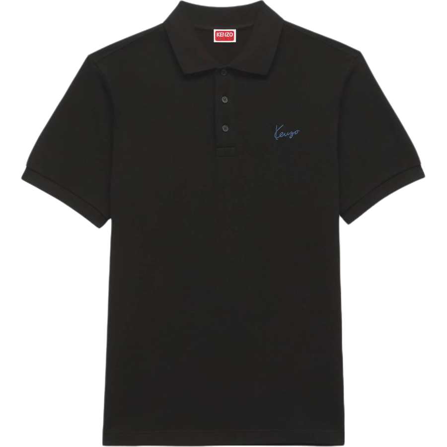 KENZO Polo Shirts Men's Black Polo Collar Moderate Straight Fit