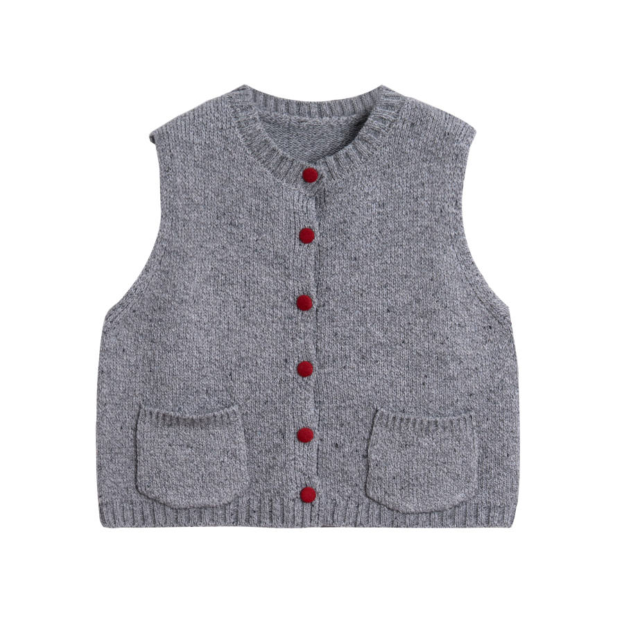 Tonlion Knitwear Women's Gray Tone Crew Neck Moderate Cardigan