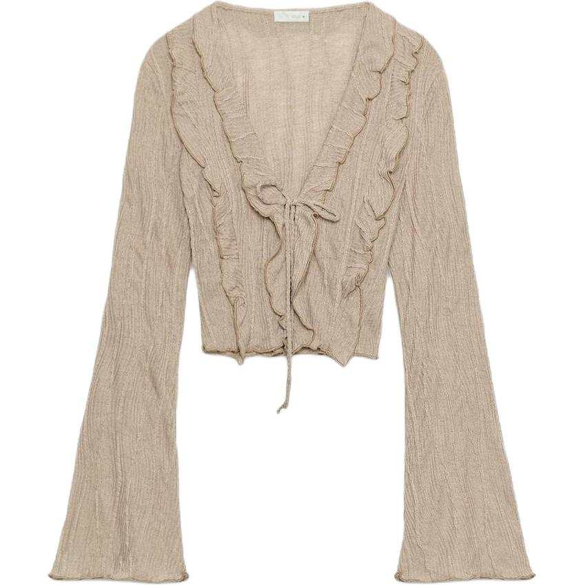 ZARA Knitwear Women's Beige Moderate Cardigan
