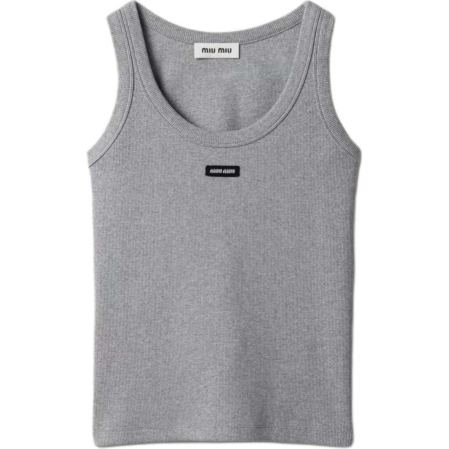 MIU MIU Tank Tops Women's Gray Crew Neck Moderate Straight Fit
