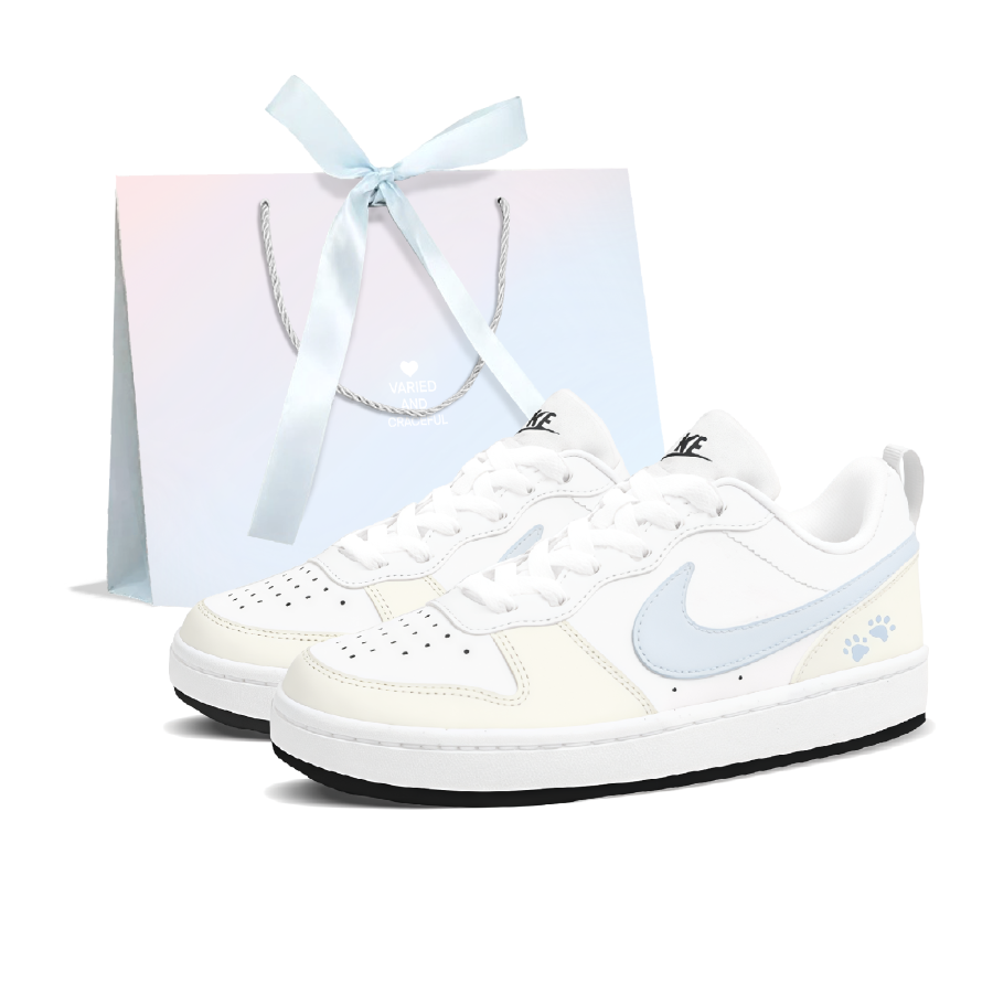 Nike Nike Court Borough Butter Meowth Synthetic Leather Low top Kids' Skateboarding Shoes Blue Teenagers