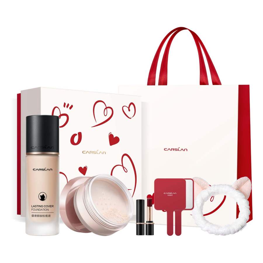 Carslan Double Cat Base CP2 Box Cosmetics Liquid Foundation Loose Powder Air Cushion Lipstick
