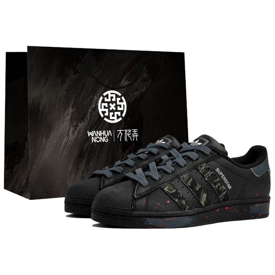 Adidas Originals SUPERSTAR Wan Hua Nong, Bronze, Shopping Bag Abrasion Resistant Low top Skateboard Shoes Unisex Black