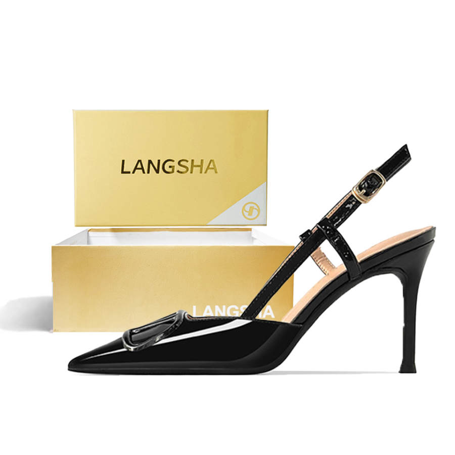 Lanza Elegant Fashion Trend Urban Soft Versatile Ankle Strap Buckle Closed Toe Backless Sandals High Heels Women's