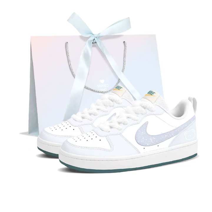 Nike Nike Court Borough Cloud Soft Milk Blue Leather Low top Skateboard Shoes Women's Blue White