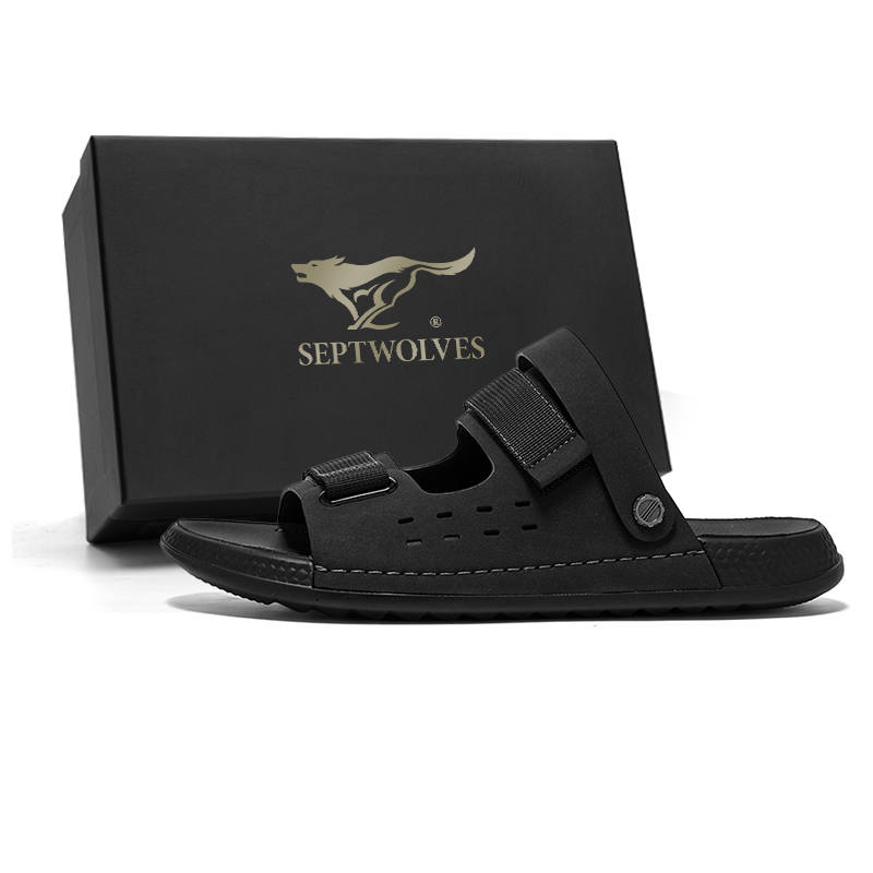SEPTWOLVES Beach Sandals Men's Black/Yellow Brown