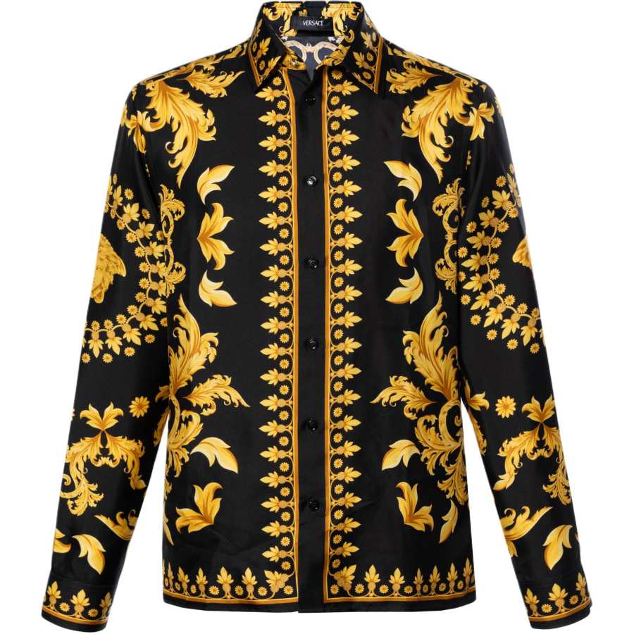 VERSACE VERSACE Shirts Men's Black Lapel Moderate Straight Fit