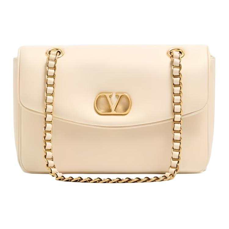 Valentino Nappa Leather Shoulder Bag Medium Women's Ecru