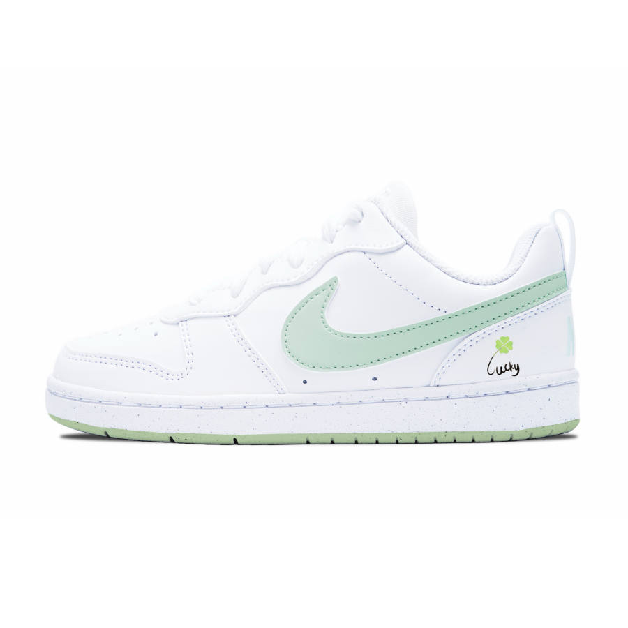 Nike Nike Court Borough Little Lucky Synthetic Leather Abrasion Resistant Low top Kids' Skateboarding Shoes White Green
