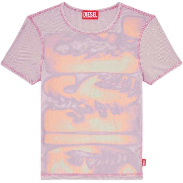DIESEL T Shirts Women's Pink/Orange/Yellow Crew Neck Moderate