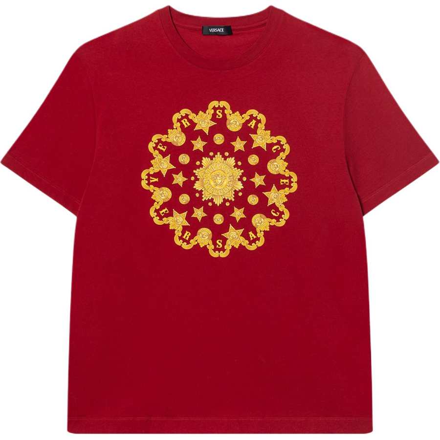 VERSACE T Shirts Men's Red Crew Neck Moderate Straight Fit