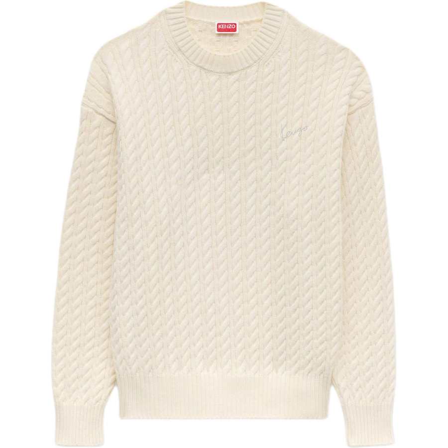 KENZO Sweaters Men's Ecru Crew Neck Moderate Straight Fit