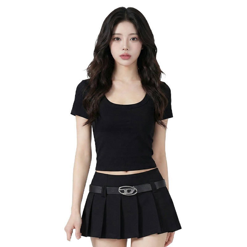 MIIOW T Shirts Women's U Neck Thin Nipped In Waist