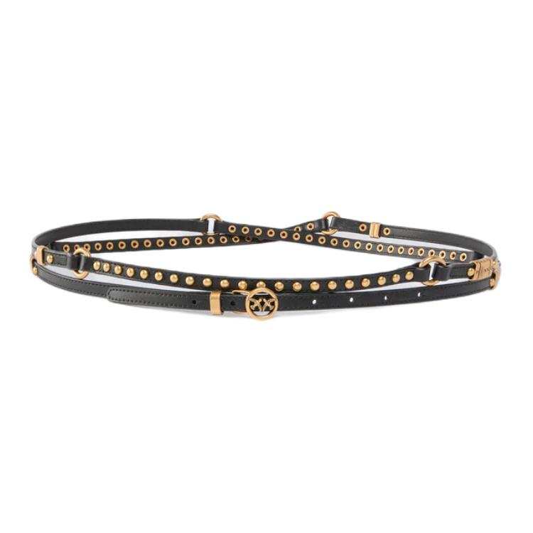 PINKO Cow Leather Belts Unisex Black Width 1cm