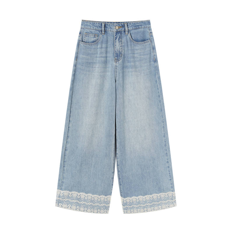 XIANGYING Jeans Women's Denim Blue Thin Straight Fit Pants