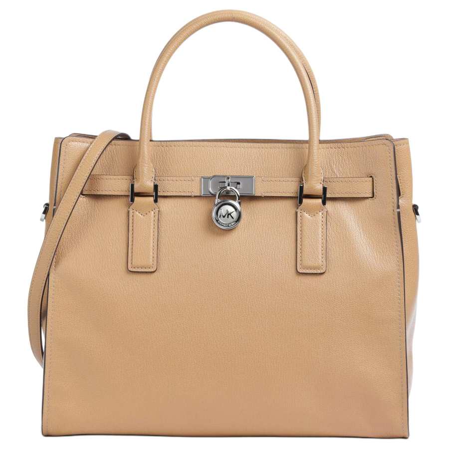 MICHAEL KORS Hamilton Cow Leather Tote Handbag Large Women's Peanut