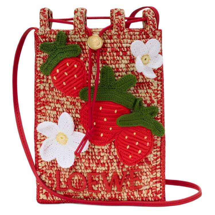 LOEWE Anagram Pebble Raffia With Cow Leather Shoulder Bag Women's Strawberry