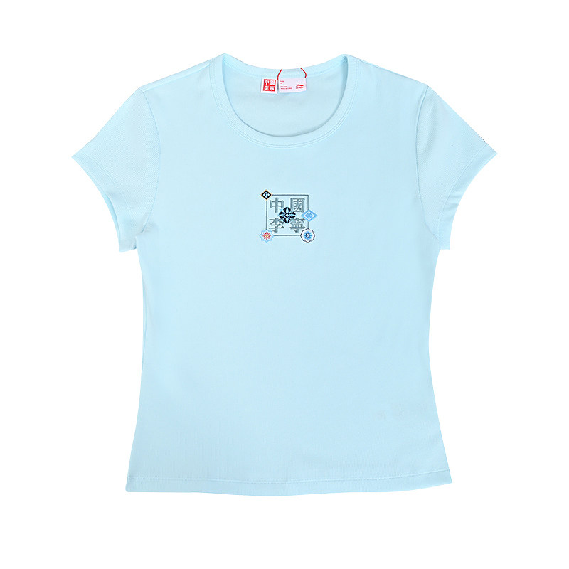 Li-Ning Li Ning T Shirts Women's Blue Crew Neck Moderate