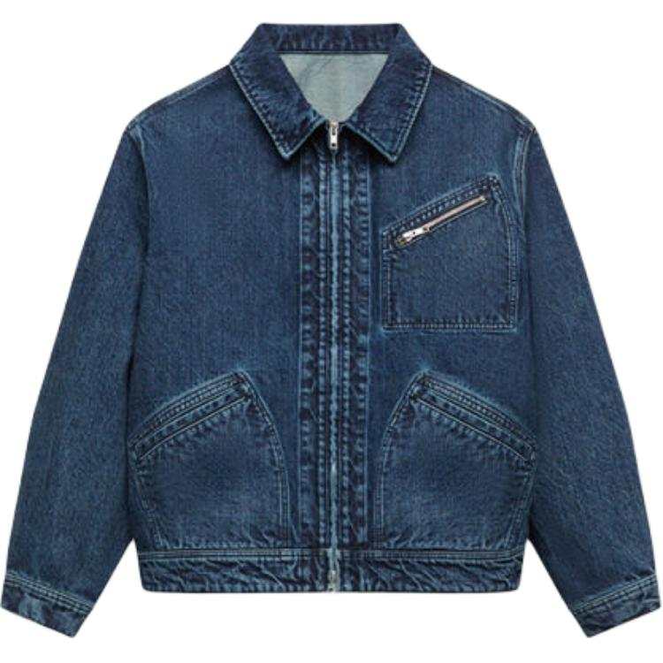 KENZO Denim Jackets Men's Blue Lapel Moderate Straight Fit