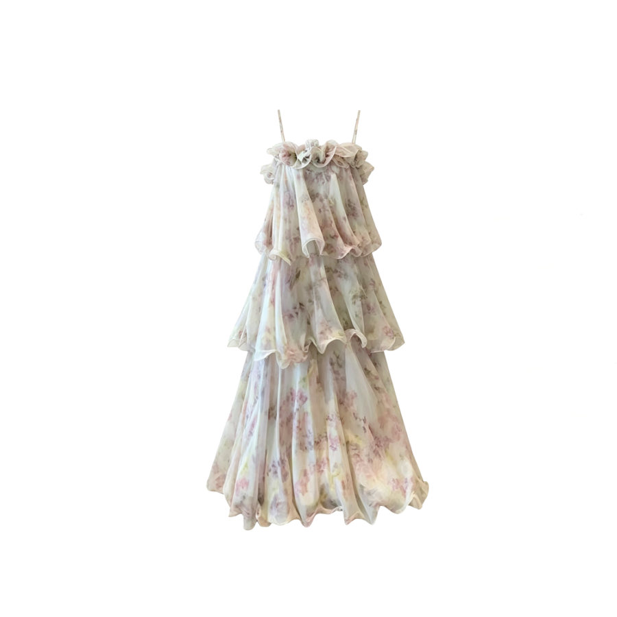 CPAURA Slip Dresses Women's Light Pink Gradient Multicolor Boat Neck Thin Long