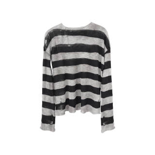 WANNA LAB T Shirts Unisex Black White Stripes Crew Neck Thin Straight Fit