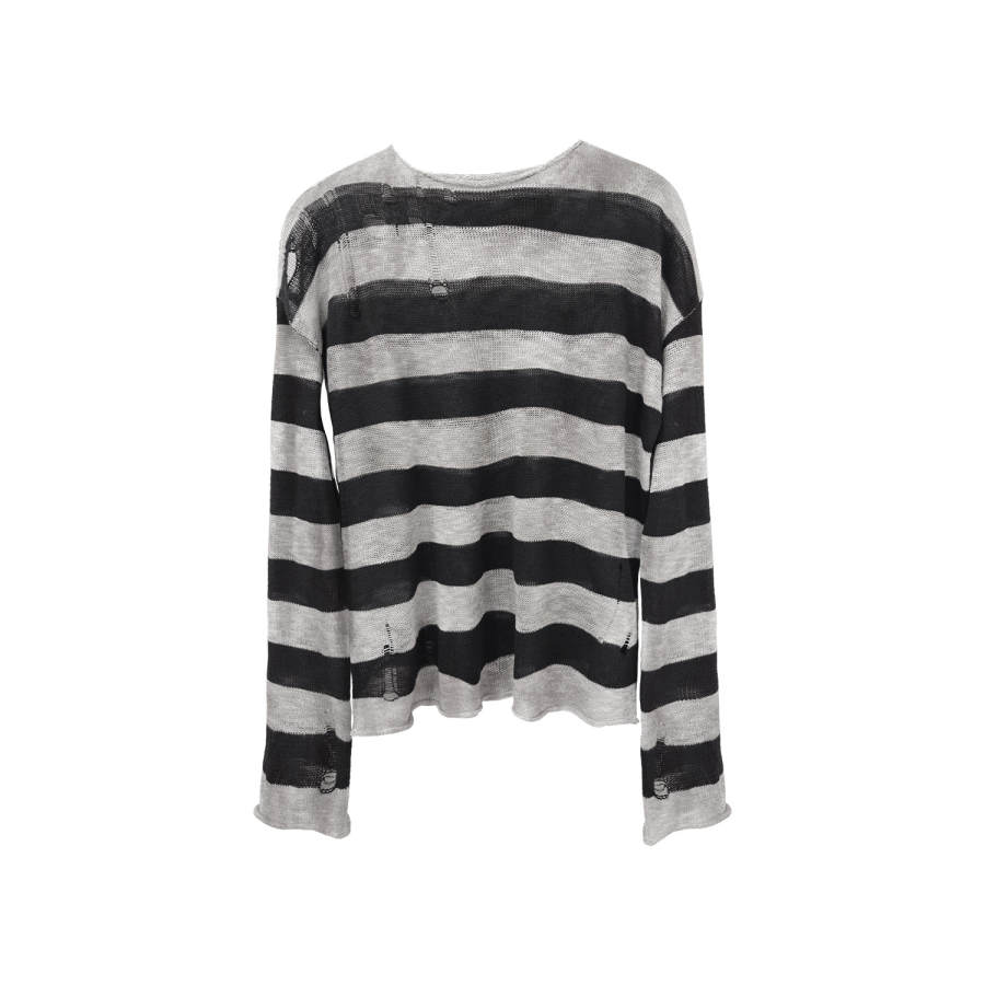 WANNA LAB T Shirts Unisex Black White Stripes Crew Neck Thin Straight Fit