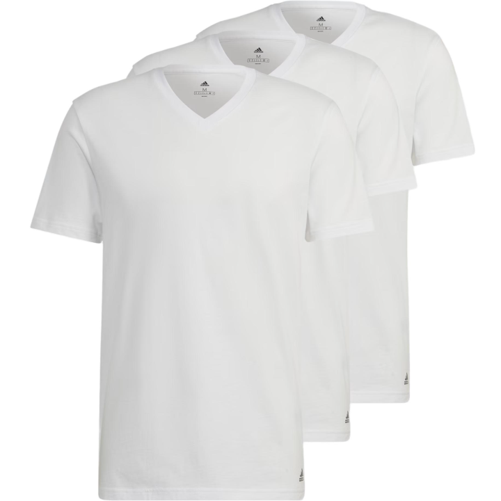 Adidas Adidas ACTIVE FLEX COTTON V NECK SHIRT UNDERWEAR T Shirt Men's 3 Pack White