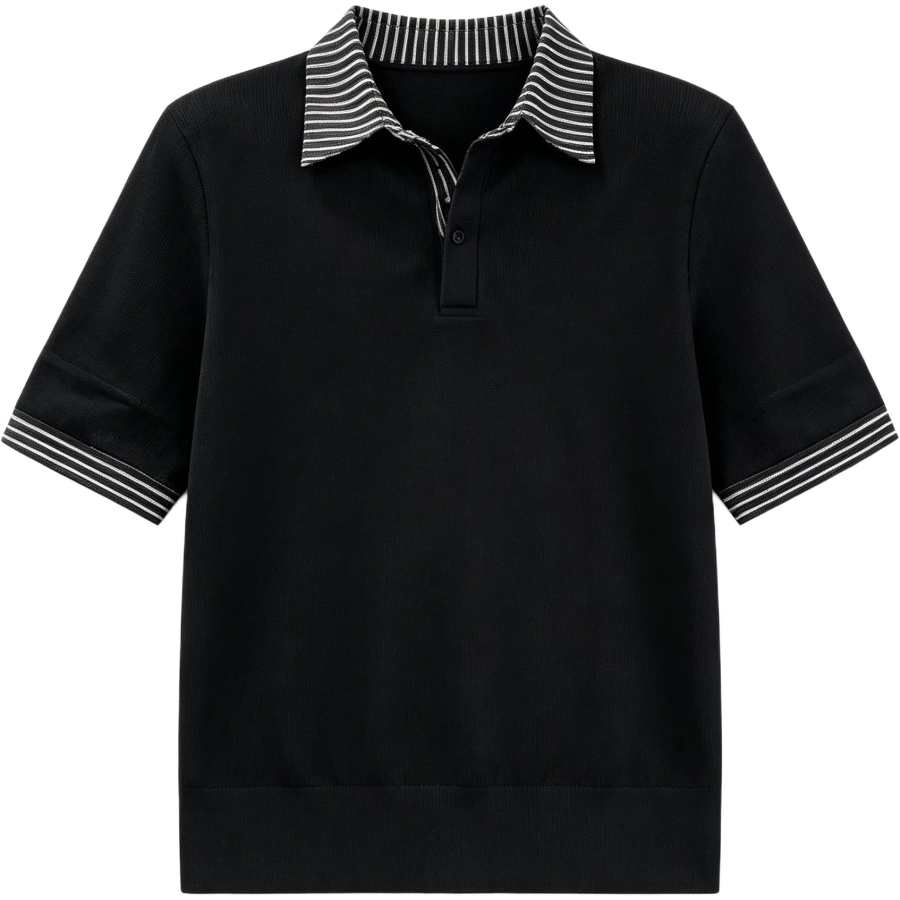 Lnga Landgre Polo Shirts Men's Black Polo Collar Moderate Straight Fit