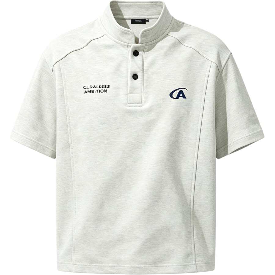 Lnga Landgre Polo Shirts Men's Gray White Stand Collar Moderate Straight Fit