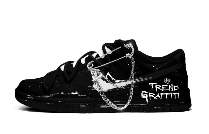Nike Nike Dunk Dark Night Graffiti Slip Resistant Low top Skateboard Shoes Men's Black White