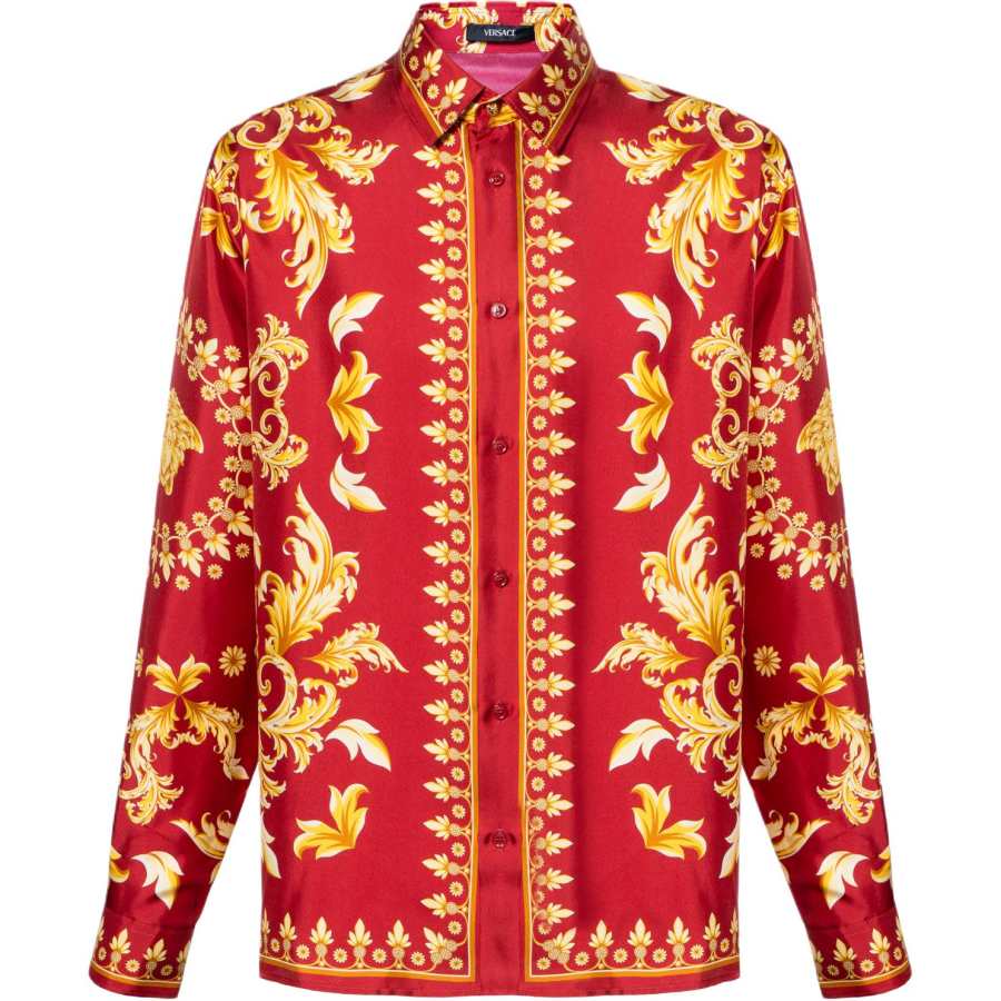 VERSACE VERSACE Shirts Men's Red Lapel Moderate Straight Fit