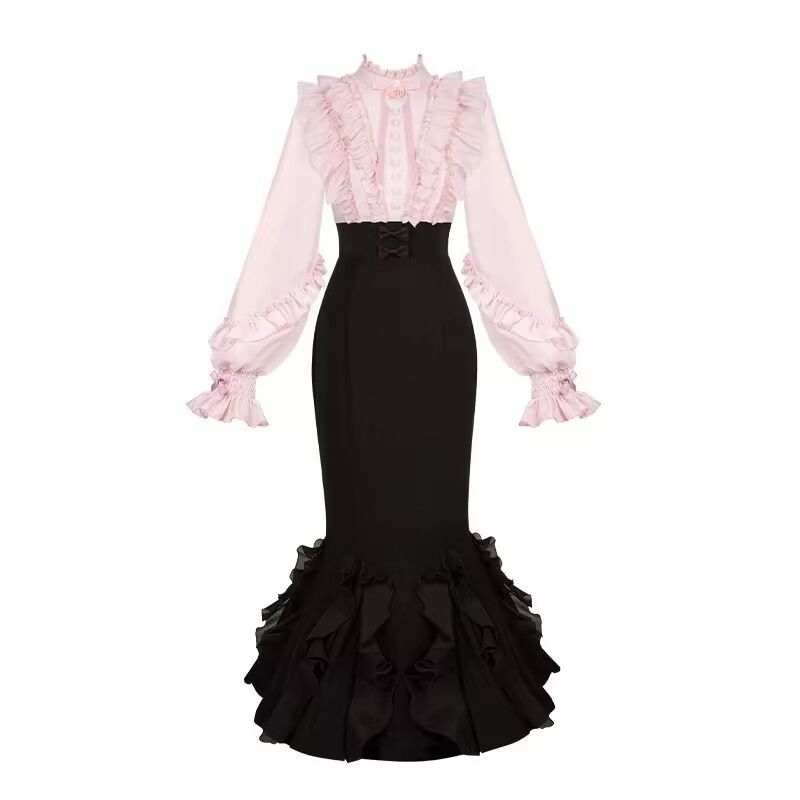 Sugarfunk Sugarfunk Two Piece Skirt Sets Women's Stand Collar Moderate Long