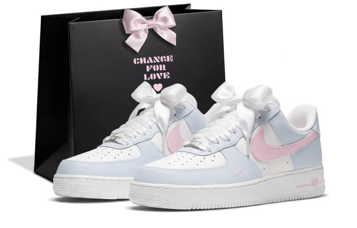 Nike Nike Air Force 1 Valentine's Day Shopping Bag Abrasion Resistant Low top Skateboard Shoes Women's Blue Pink