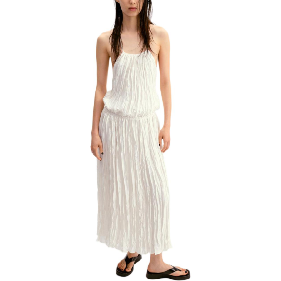ZARA ZW Slip Dresses Women's Vanilla Halter Moderate Midi Skirt
