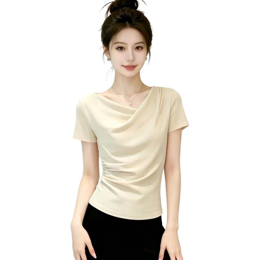 JBBCN T Shirts Women's Apricot Draped Collar