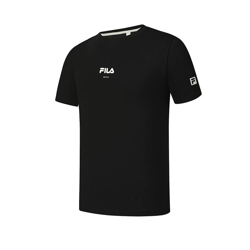 FILA Fitness T Shirts Men's Pitch Black BK Crew Neck Moderate Straight Fit