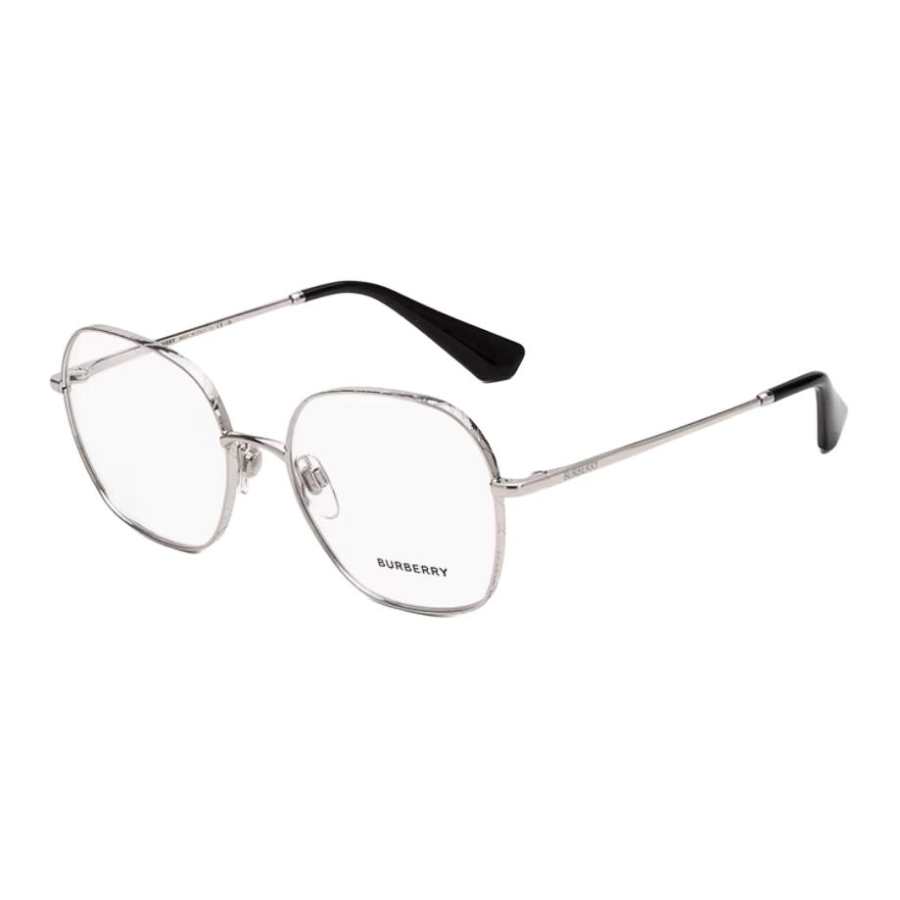 Burberry Metal Irregular Shape Prescription Glasses Unisex Silver