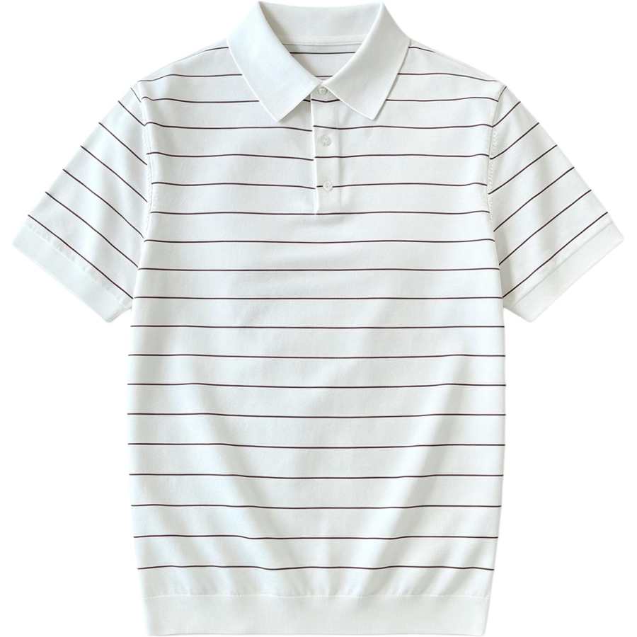 Lnga Landgre Polo Shirts Men's Coffee Stripes Polo Collar Thin Straight Fit