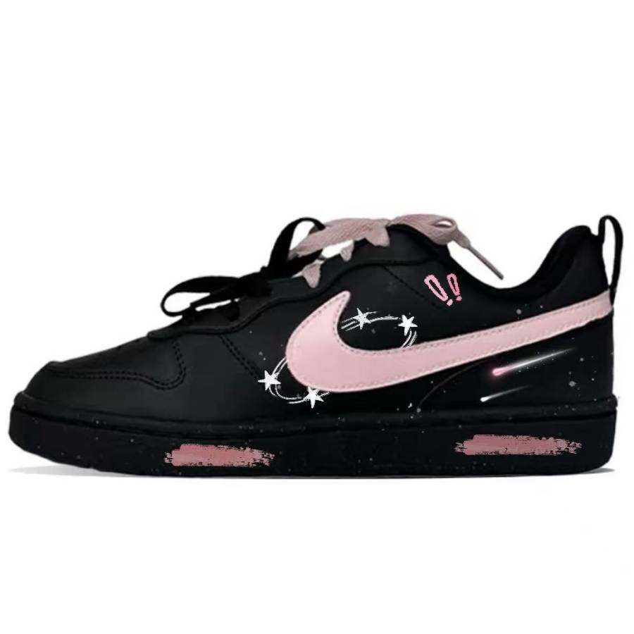 Nike Nike Court Borough Pink Night Sky Leather Low top Kids' Skateboarding Shoes Black Pink Teenagers