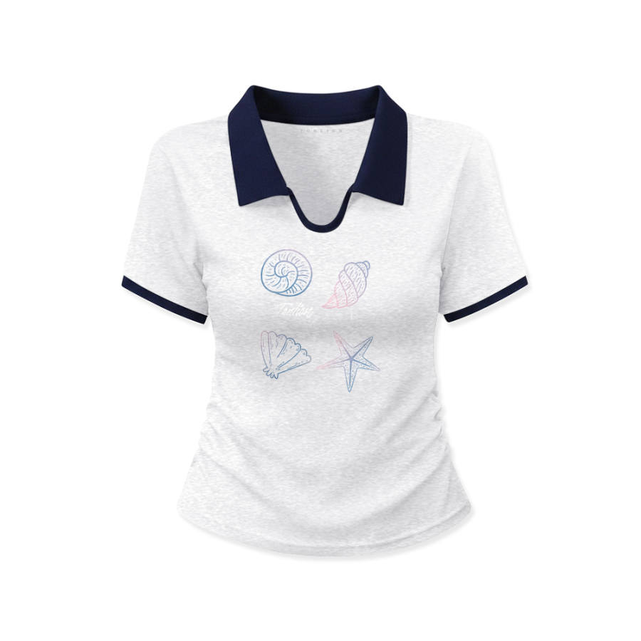 Tonlion T Shirts Women's Polo Collar Moderate Nipped In Waist