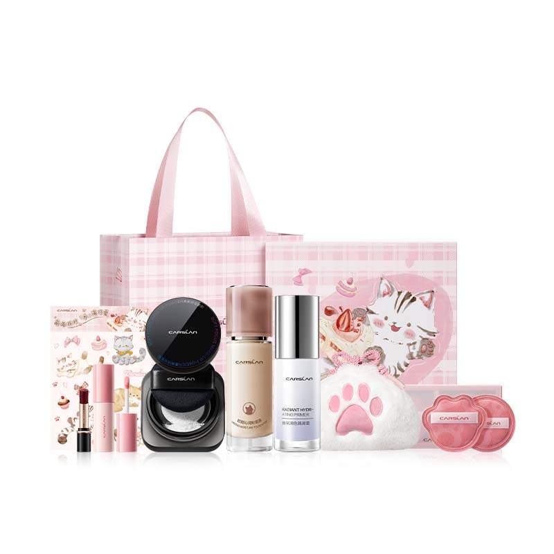 Carslan Cute Cat Party Box Liquid Foundation Loose Powder Primer Lipstick