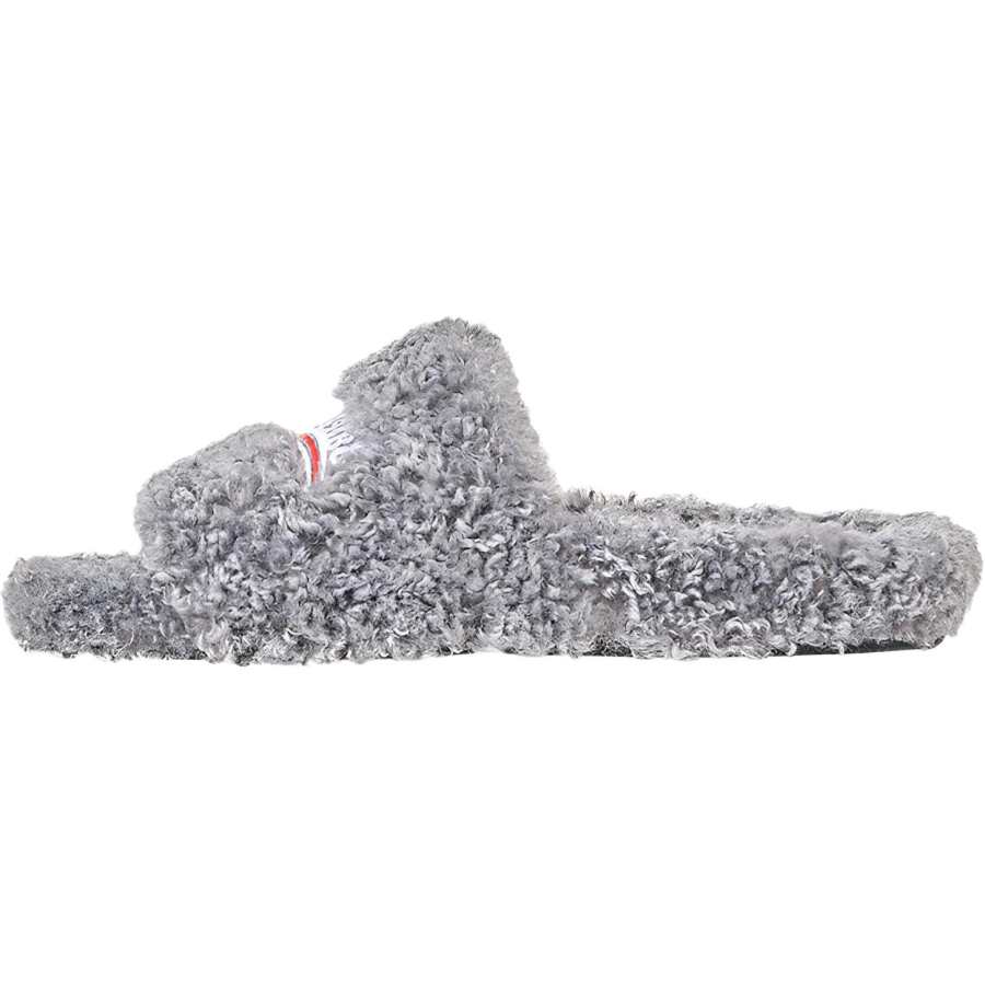 Balenciaga Furry Slide Minimalist Style Wool Fashion Slippers, Gray