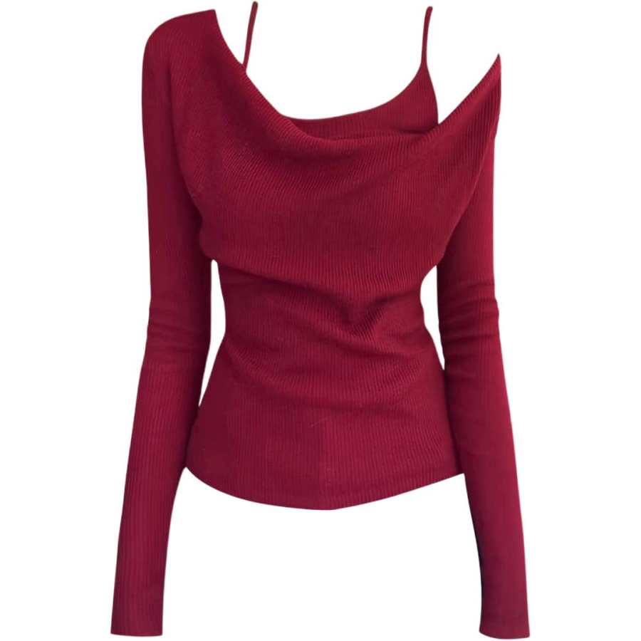 JBBCN Knitwear Women's Burgundy Boat Neck Moderate Base Layer