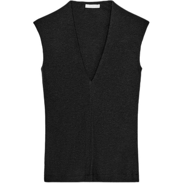 ZARA Tank Tops Women's Black V Neck Moderate Straight Fit