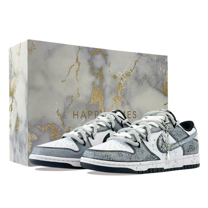 Nike Nike Dunk Silver Wing Thorn Slip Resistant Cushioning Abrasion Resistant Low top Skateboard Shoes Unisex Black Gray
