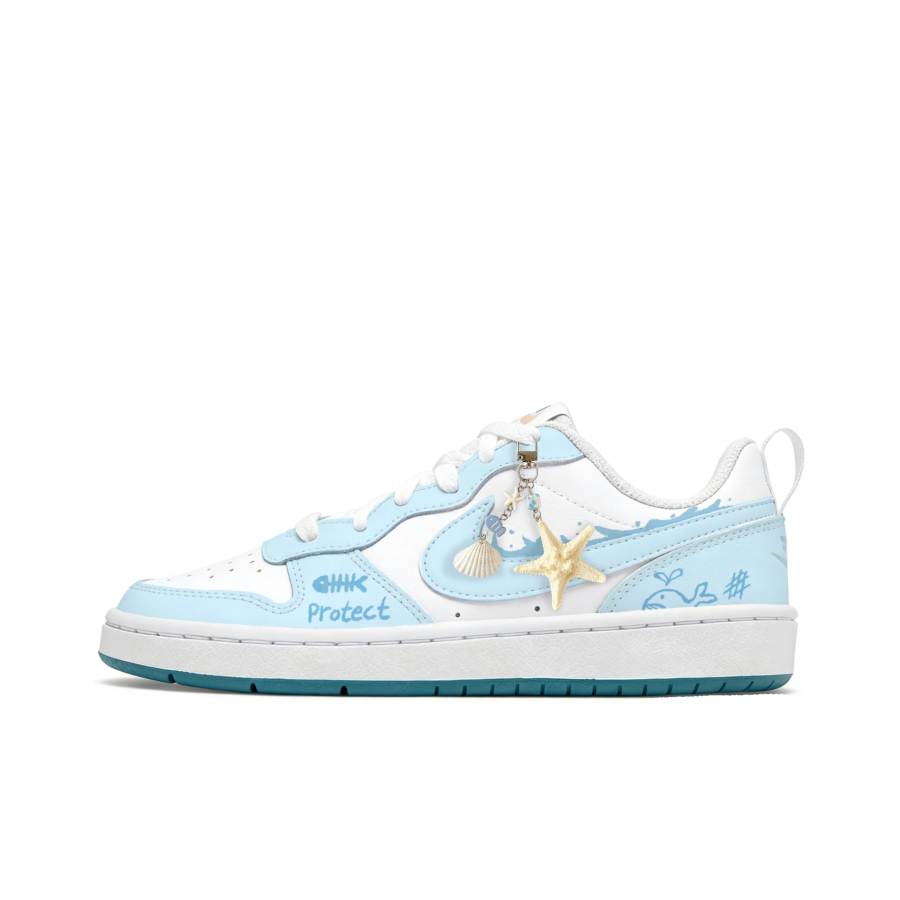 Nike Nike Court Borough 2 Island Habitat Leather Low top Kids' Skateboarding Shoes Light Blue Teenagers