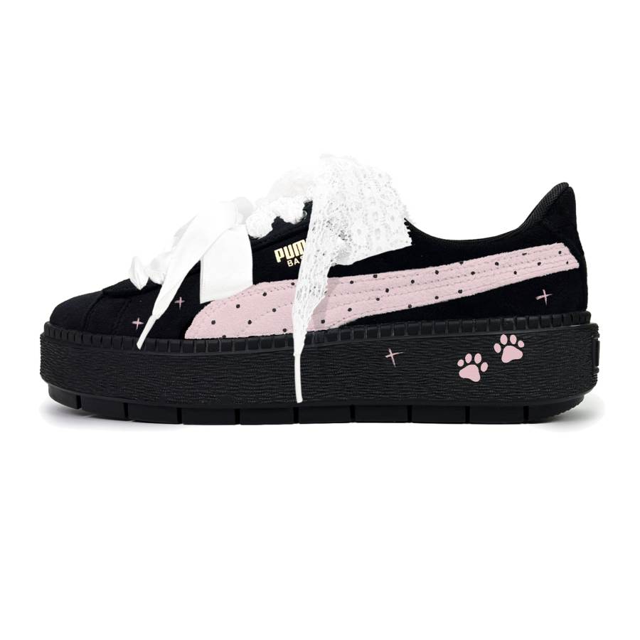 PUMA Platform Trace Polka Dot Seal Pink Slip Resistant, Abrasion Resistant, Balanced, Lightweight, Height Increasing