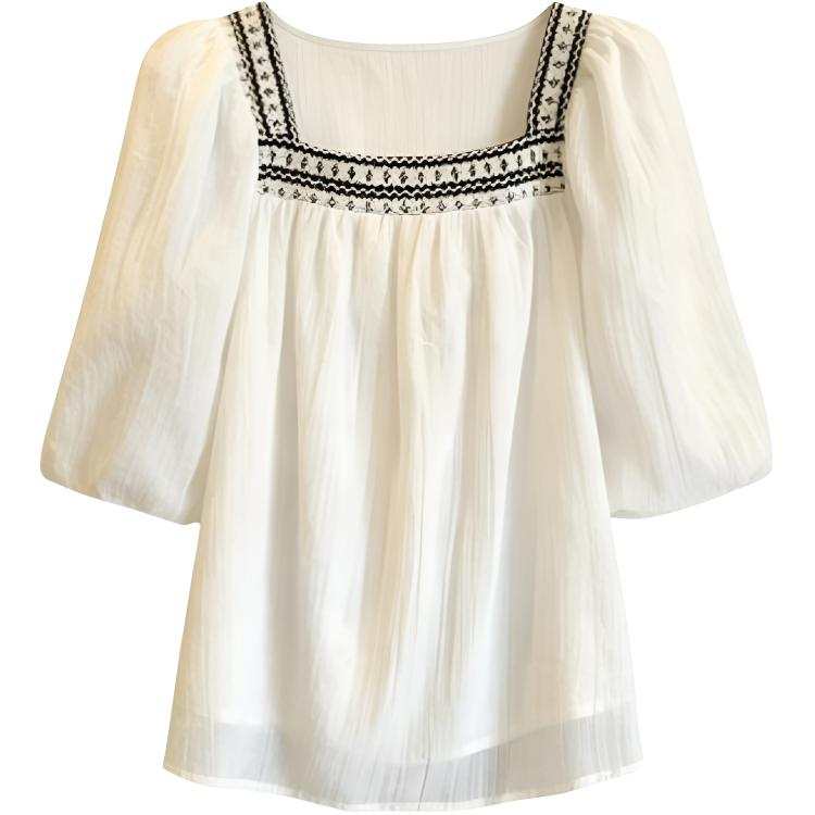 DUSHE T Shirts Women's Ecru Square Collar Thin Straight Fit