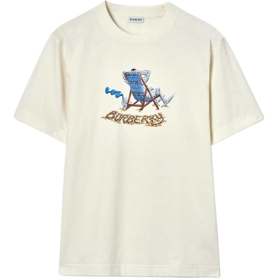 Burberry T Shirts Men's White Crew Neck Moderate Straight Fit